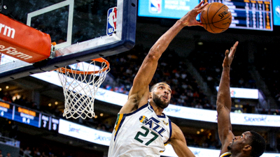 NBA精彩防守集锦画面，鲁迪·戈贝尔封盖投篮瞬间